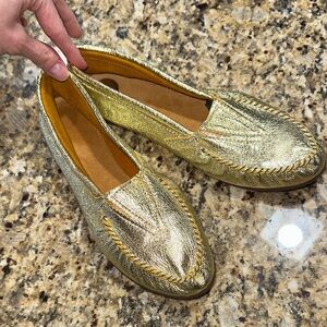 Gold Metallic Leather Loafers, NEW Women’s 8